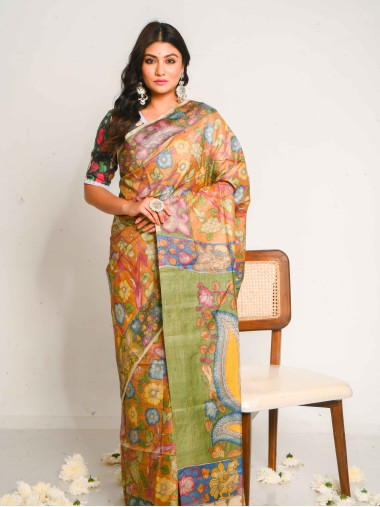 BSHP48 - Kalamkari Hand Paint Tussar Saree